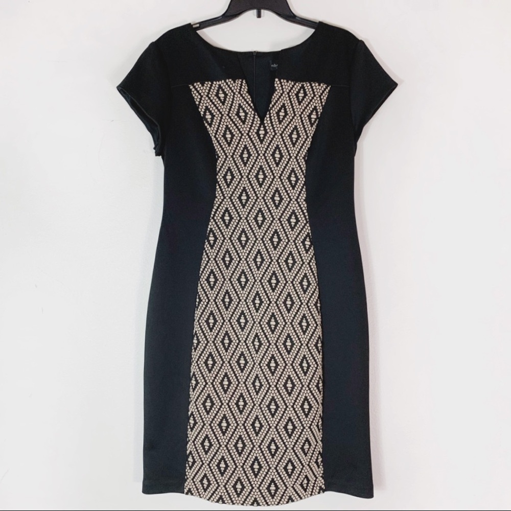 Black Tan Career Office Modest Paneled Dress 12